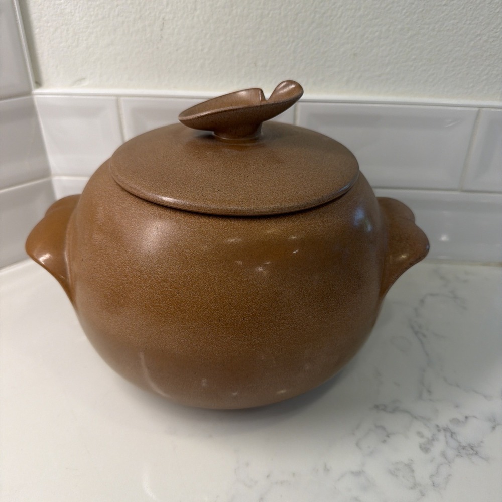 Vintage Frankoma Pottery Bean Pot With lid # 4W Plainsman Brown Casserole